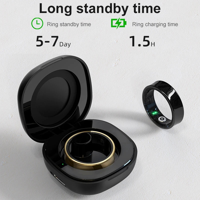 R09 Smart Ring Men Women with Charging Case,Heart Rate Blood Oxygen,Skin Temperature Monitor,5ATM Waterproof For Android iOS - Halo Smart Ring