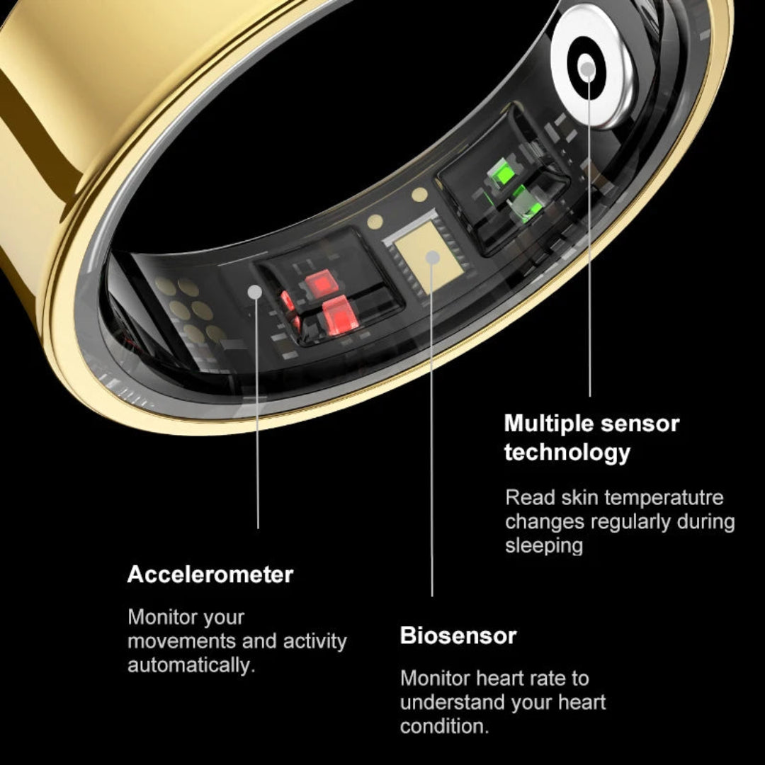 R09 Smart Ring Men Women with Charging Case,Heart Rate Blood Oxygen,Skin Temperature Monitor,5ATM Waterproof For Android iOS - Halo Smart Ring